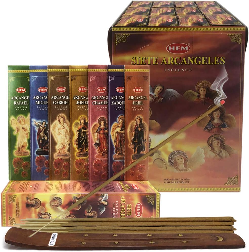 7 Archangels Incense Sticks Variety Pack and Incense Stick Holder Bundle for Los Siete Arcangeles