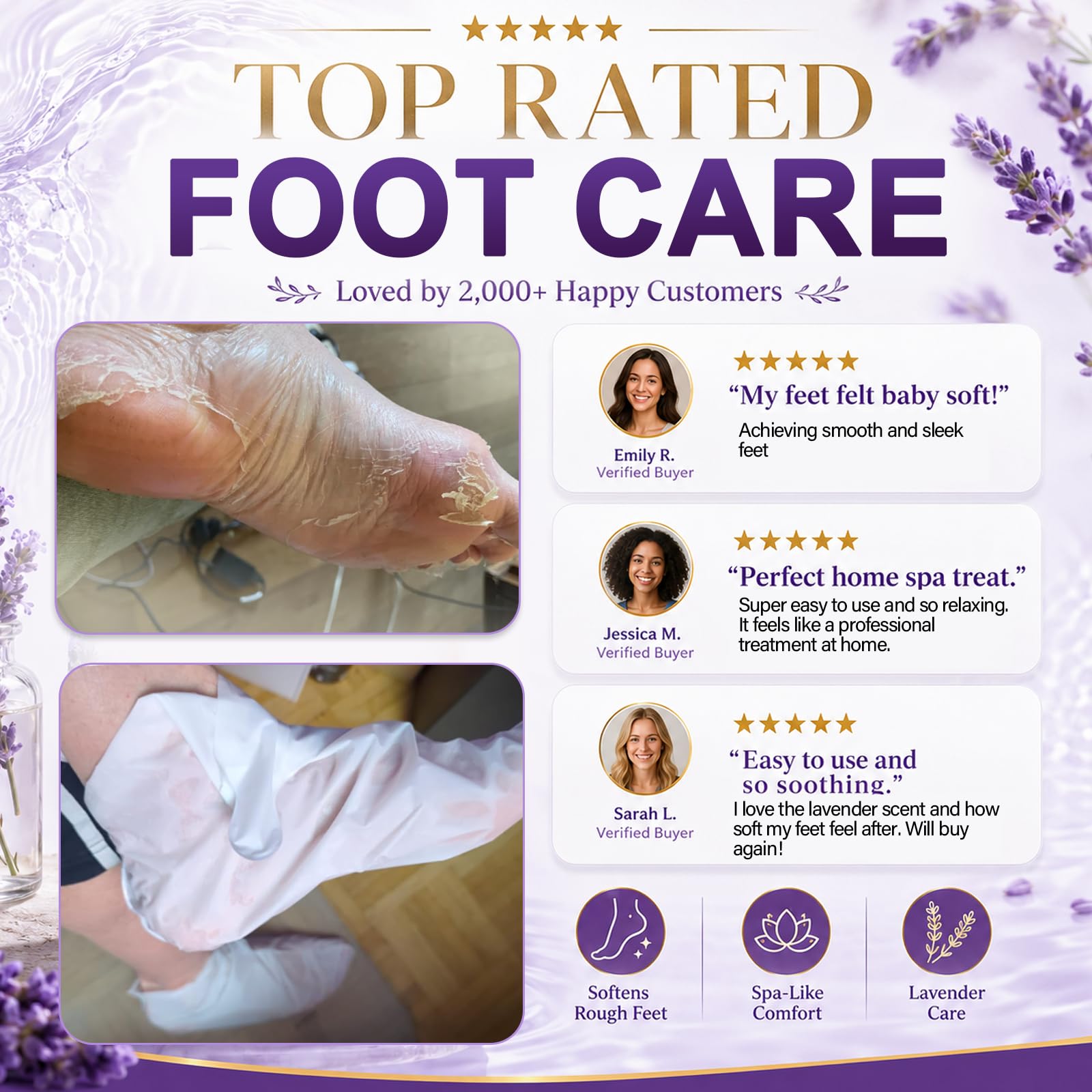 2 Paia Maschera Piedi Esfoliante, Peeling Piedi Idratante, Cura dei Piedis Secchi e Talloni Screpolati, Calzini Nutrienti con Olio, Per i Piedis Per Uomini e Donne (Lavanda)