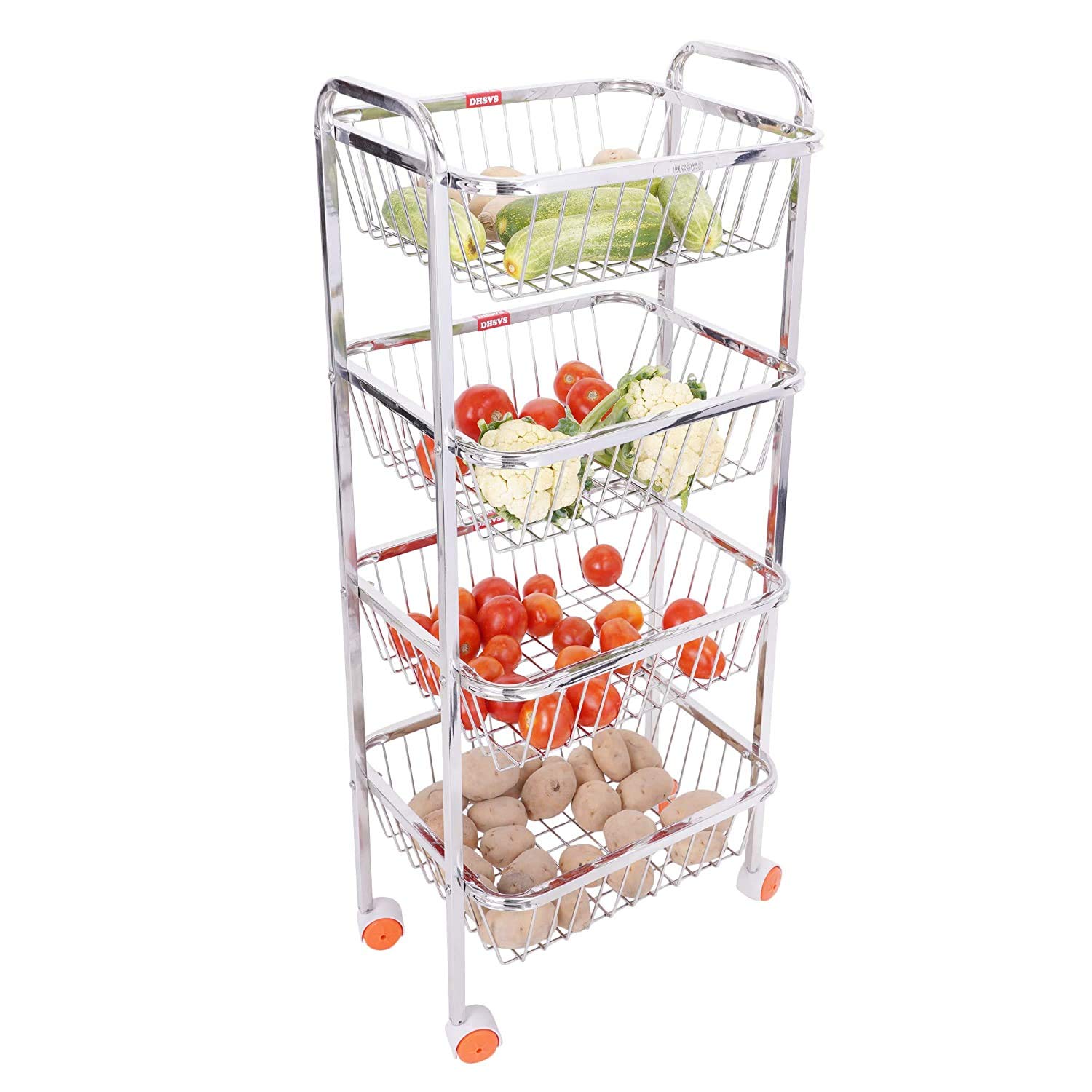 Stainless Steel Fruit and Vegetable Storage Stand Rack Multipurpose Baskets Kitchen Trolley Modern Kitchen Storage Rack Square Trolley 4 Layer Size-L*B*H(12 * 14 * 36 Inch) Wt-3.90kg-image-18