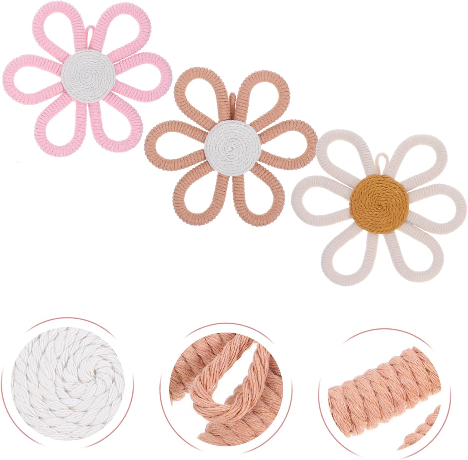 Amosfun 6pcs Boho Flower Hanging Decor for Nursery Handwoven Wall Art Sign Easy Install Bedroom Wall Decor for Girls Room Flowers