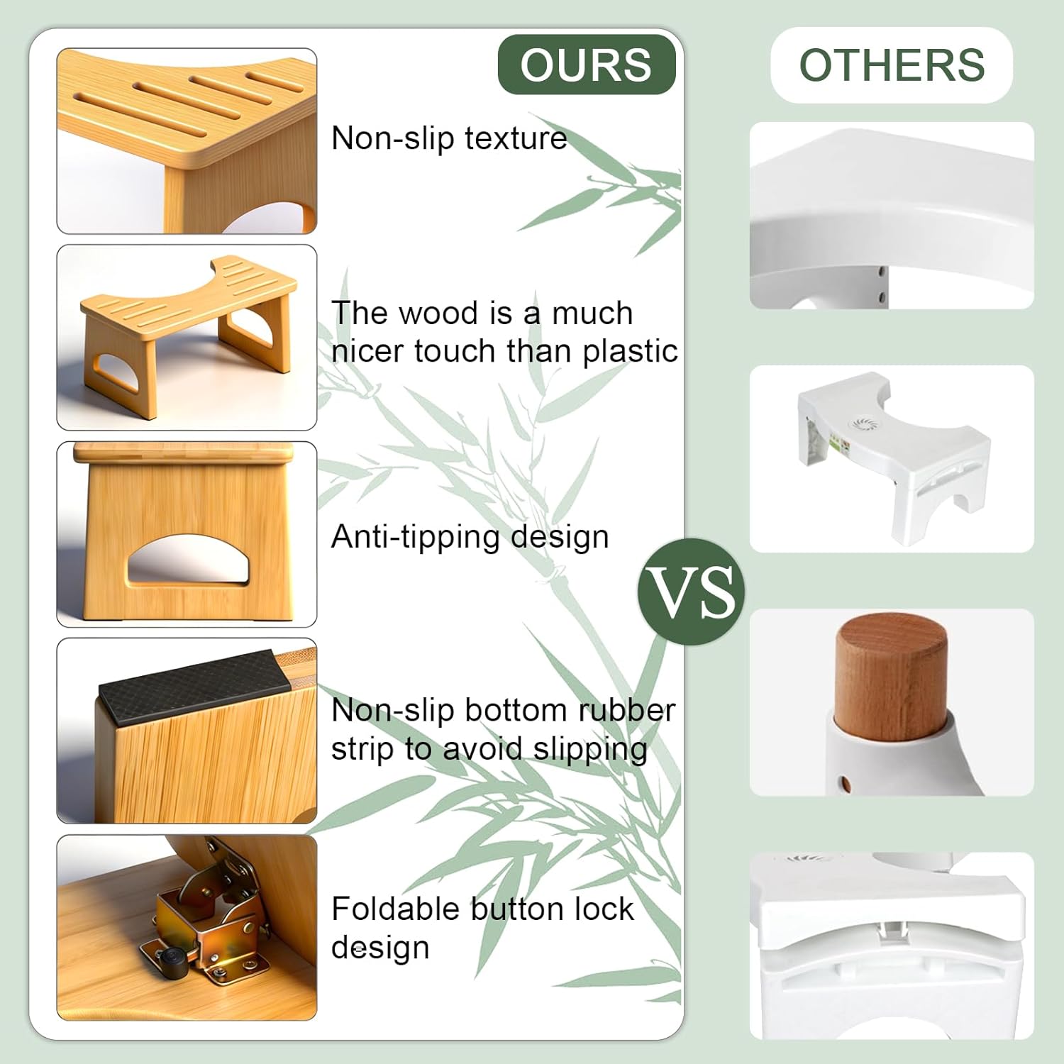 Foldable Toilet Stool, 2 Pack 7 Inches Poop Stool for Bathroom, Bamboo Toilet Stool Squat Adult, Collapsible Squatting Bathroom Potty Stool with Non-Slip Strip, Improve Squatting Posture and Comfort