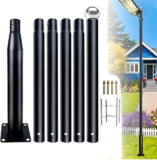 20ft Streetlight Pole, Black Galvanized Steel Outdoor Adjustable Light Column, Equipped with a rebar cage Base, Suitable for Yards, Gardens, driveways, and Parking Lots.