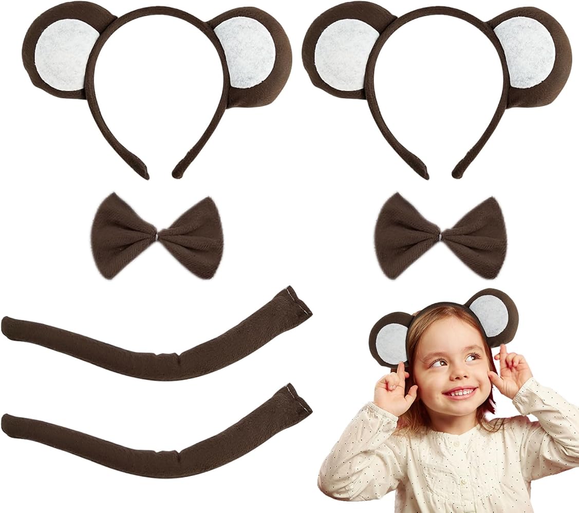 Costume Da Scimmia Per Bambini In 4 Pezzi: Cerchietto Con Orecchie, Papillon, Coda E Guanti - Marrone - Vestito Carnevale E Festa Compleanno - 2