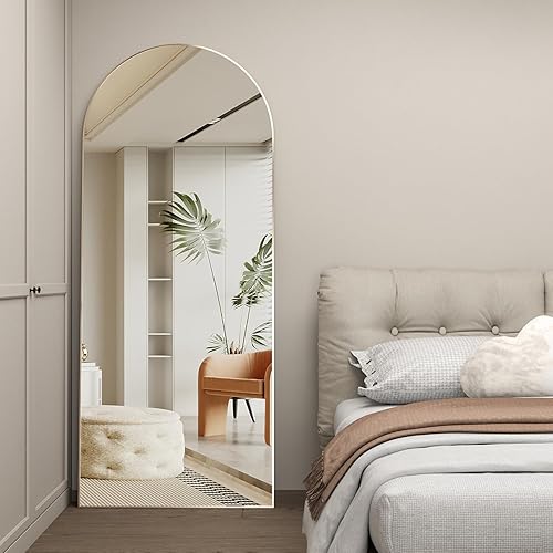 Vista 18 de CASSILANDO Arched Full Length Mirror 65" × 24" Floor Thin Frame Standing Mirror, Against Wall for Bedroom Dressing and Wall-Mounted, Black