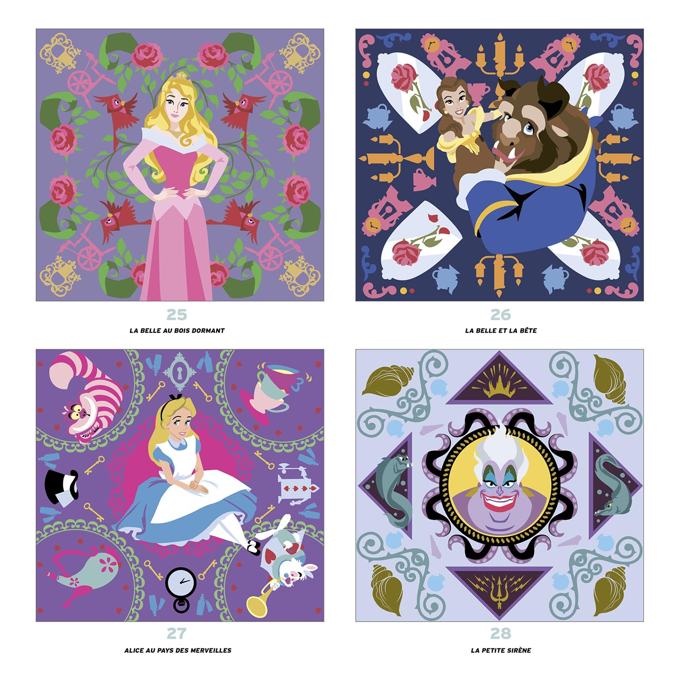 Grand carré mystères Disney - Mandalas: Coloriages mystères