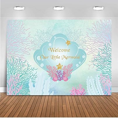 Amazon Com Mocsicka Little Mermaid Baby Shower Backdrop 7x5ft Vinyl Baby Shower Under The Sea Photo Booth Backdrops Gender Reveal Mermaid Scale Pearl Seaweed Photography Background Photo Studio Prop Camera