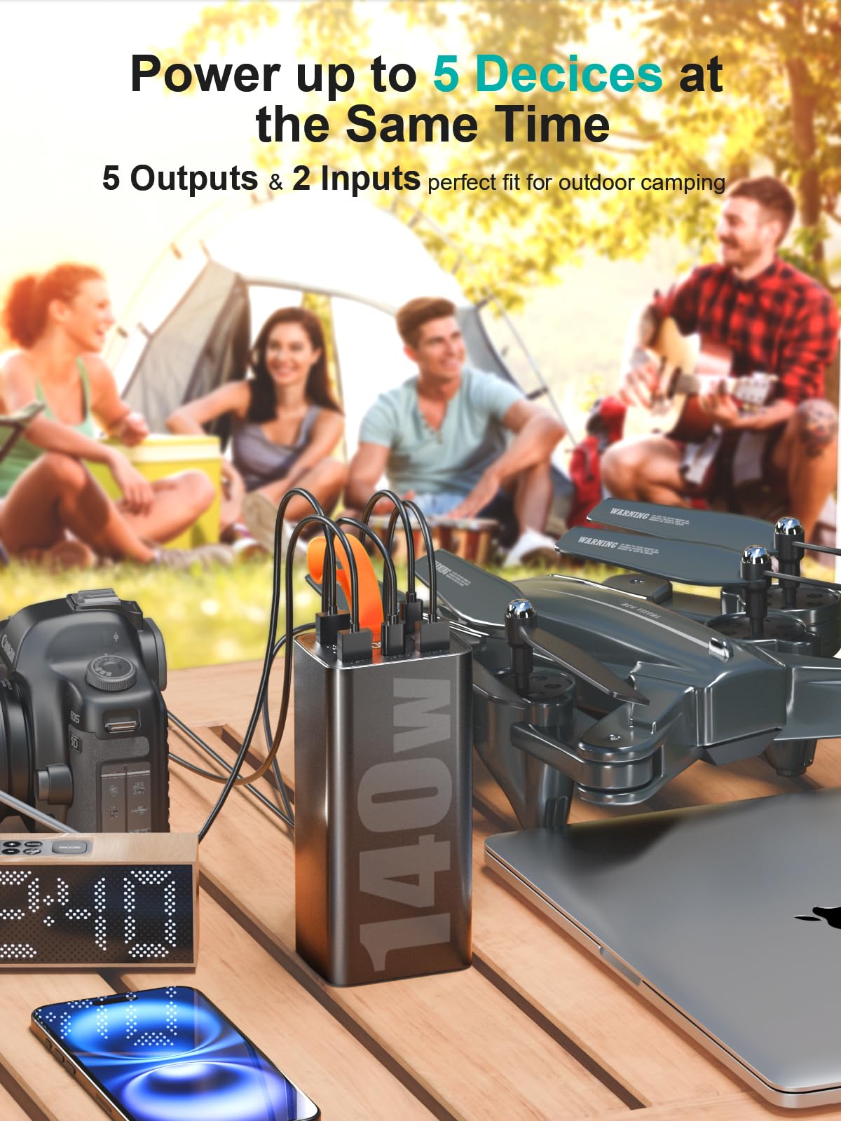 140W 70000mAh Power Bank, Laptop Powerbank USB C Input&Output, Externer Akku mit 5 Anschlüsse für 5 Geräte gleichzeitig, Digitaldisplay, Taschenlampe, Für iPhone, MacBook, Reise, Büro (Schwarz)