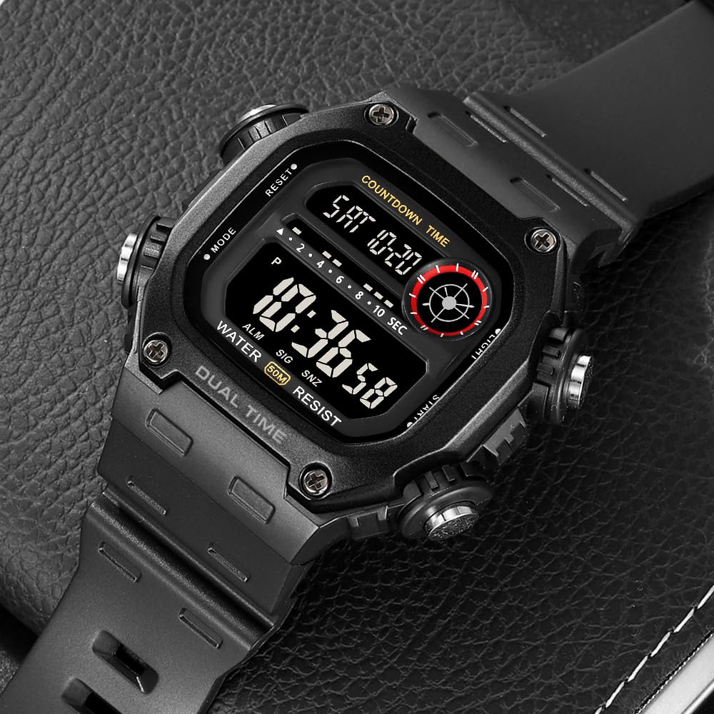 Digitale Herren-Armbanduhr, wasserdichte Uhren für Herren, Dualzeituhr mit Datumsalarm, Chronograph, Sportuhr für Teenager und Jungen