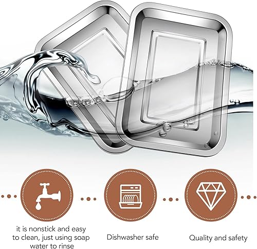 Miniatura 3 de 20 bandejas para hornear para horno, de acero inoxidable, antiadherente, bandeja para hornear, tostadora, bandeja para horno, 11 x 8 x 0.8 pulgadas,