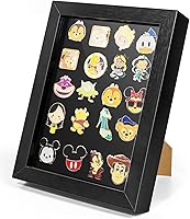 CollectHall 7x9 Enamel Pin Display Frame Shadow Box - Holds 20 Pins Securely, Wall & Desktop Black Display Case
