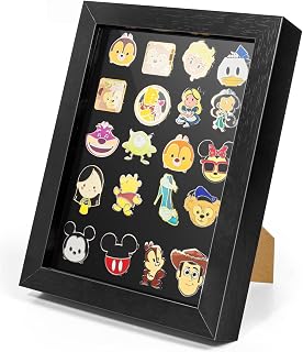 CollectHall 7x9 Enamel Pin Display Frame Shadow Box - Holds 20 Pins Securely, Wall & Desktop Black Display Case