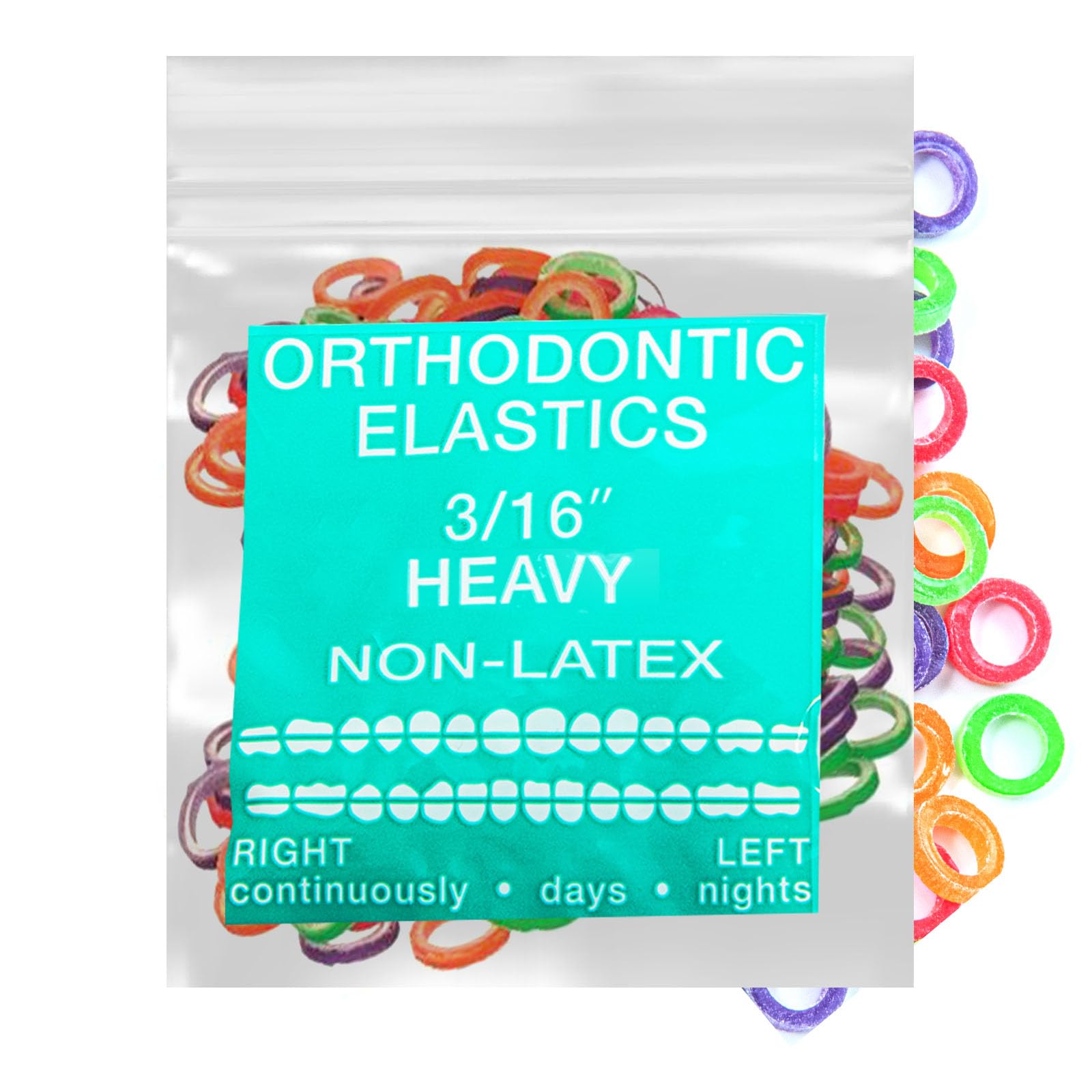 Neon Non-Latex 100 counts Intraoral Elastic Bands Orthodontic Elastics Dental Rubber Bands Made in US Heavy 3/16'', Neon