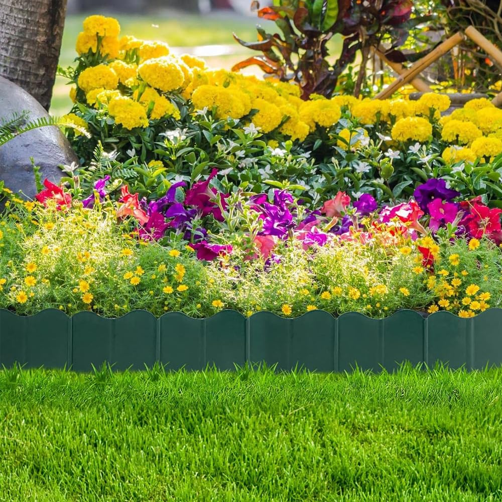 40 bordi per giardino paesaggistico, bordi flessibili ad incastro, in plastica, per aiuole e aiuole per patio esterno (RD + BK)