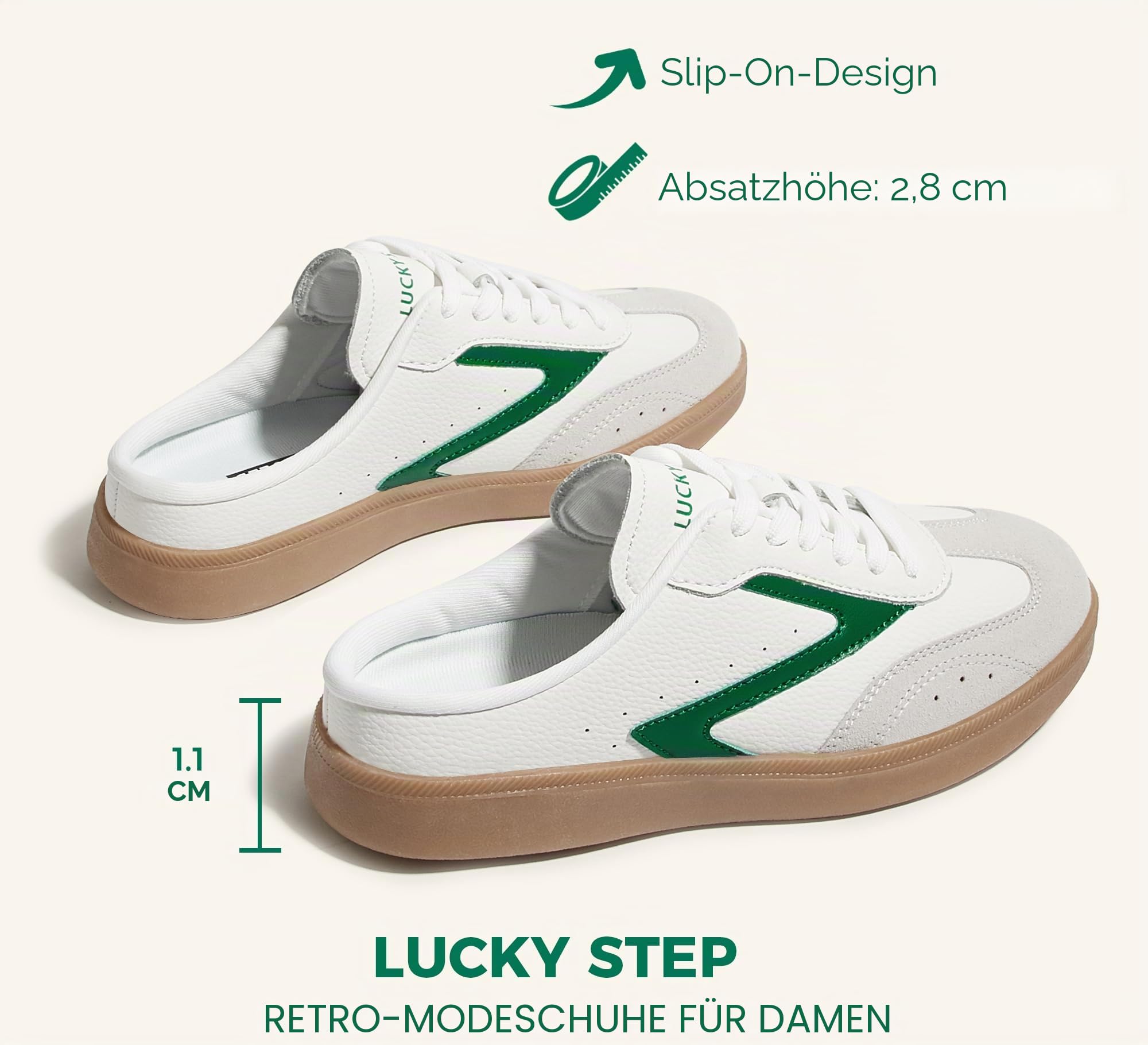 LUCKY STEP Damen Mule-Sneakers im Retro-Design | Bequeme Slip-On Freizeitschuhe ohne Ferse mit Winter-Ausstattung | Ideal für Stadt, Alltag & entspanntes Walken