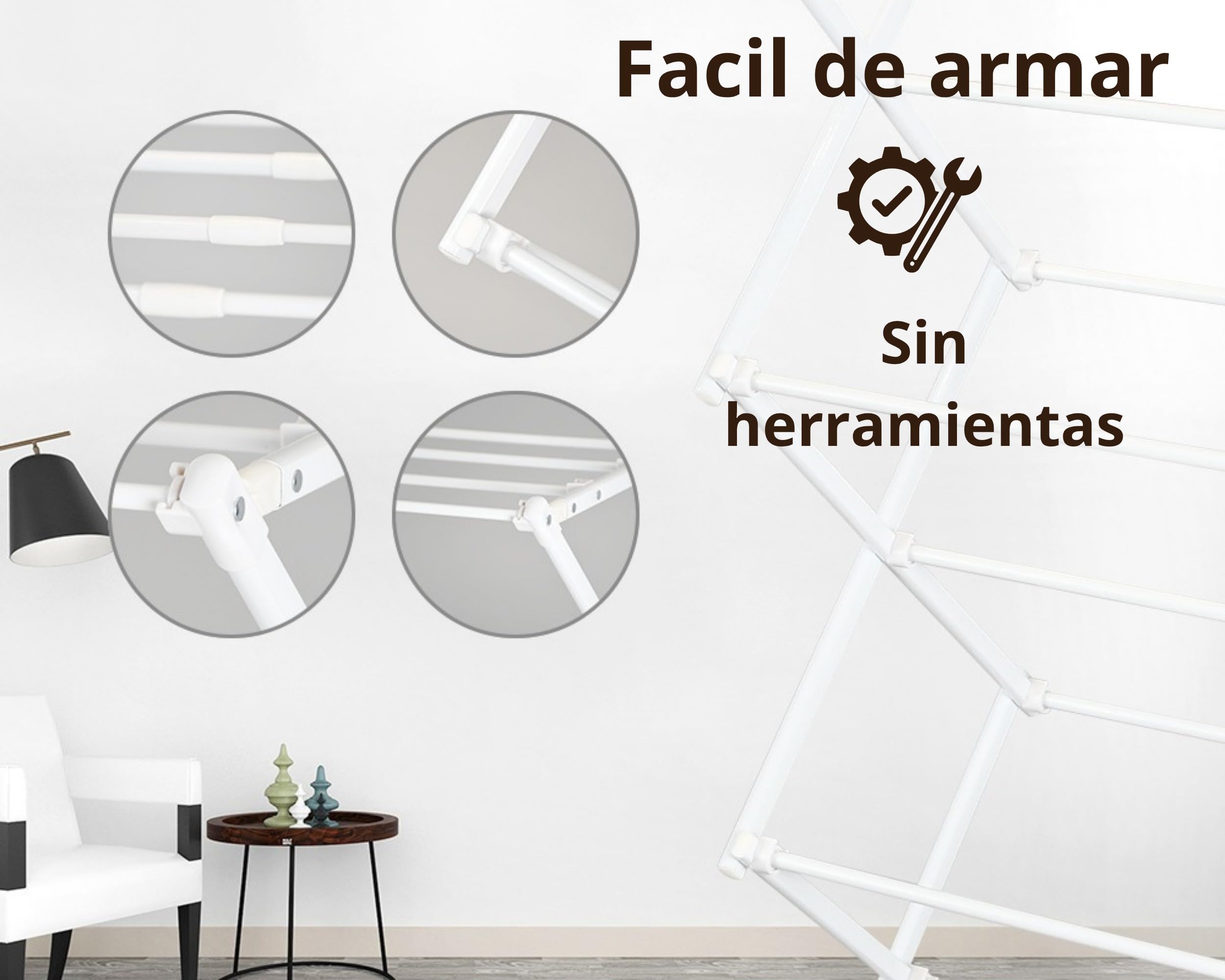 Tendedero Metálico Extensible y Plegable para Ropa | 58–102 x 41,5 x 105,5 cm | 2 Brazos para Perchas | Secar Camisas, Toallas y Prendas Largas | Compacto y Robusto | Blanco