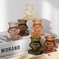 WDHODEC 12PCS Vintage Glass Taper Candlestick Holders - Colorful Brown for Wedding, Party, Table Centerpieces & Home Decor