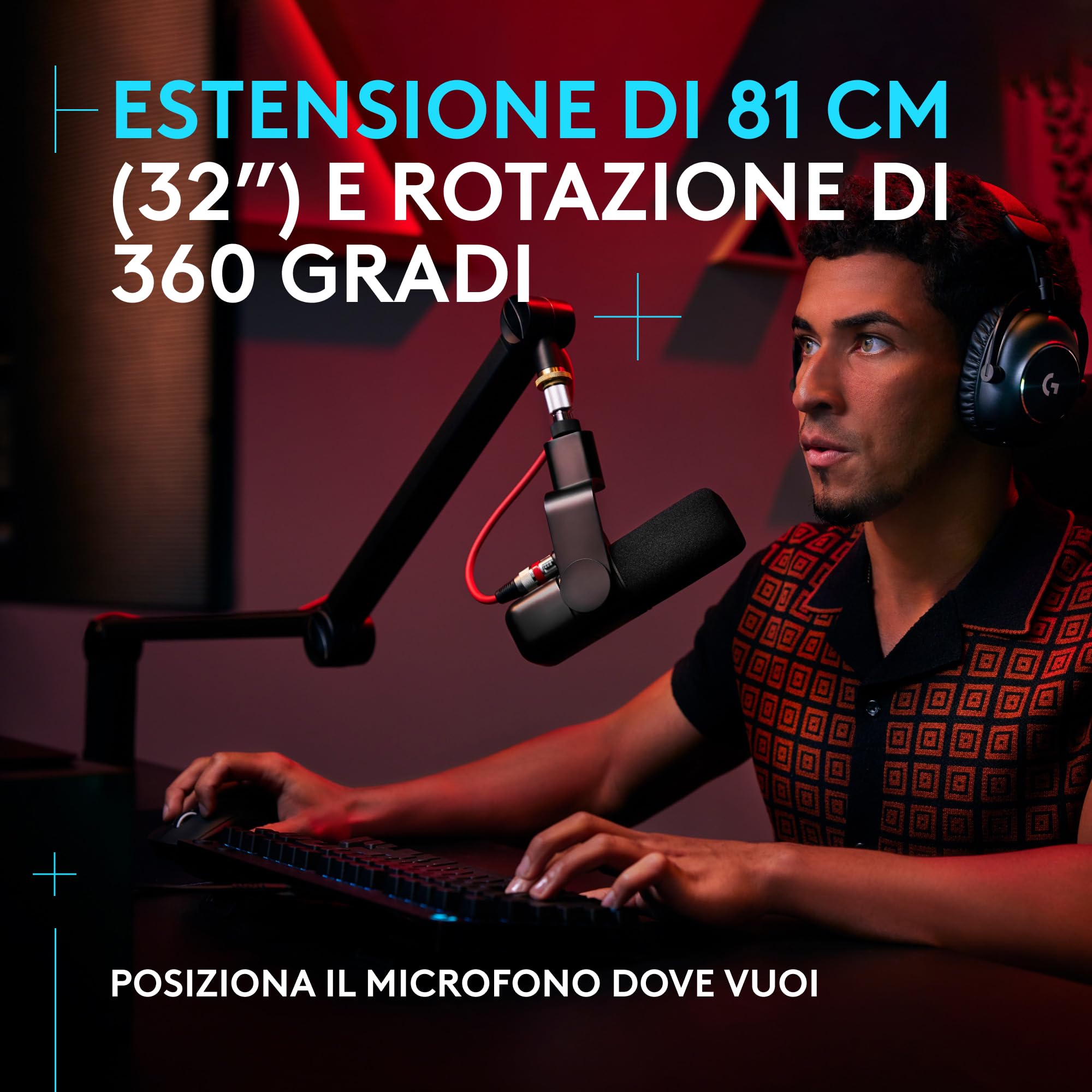 Logitech G Compass Braccio per microfono da trasmissione premium | Molle interne, morsetto scrivania, gestione cavi integrata per registrazione, gioco e streaming - nero