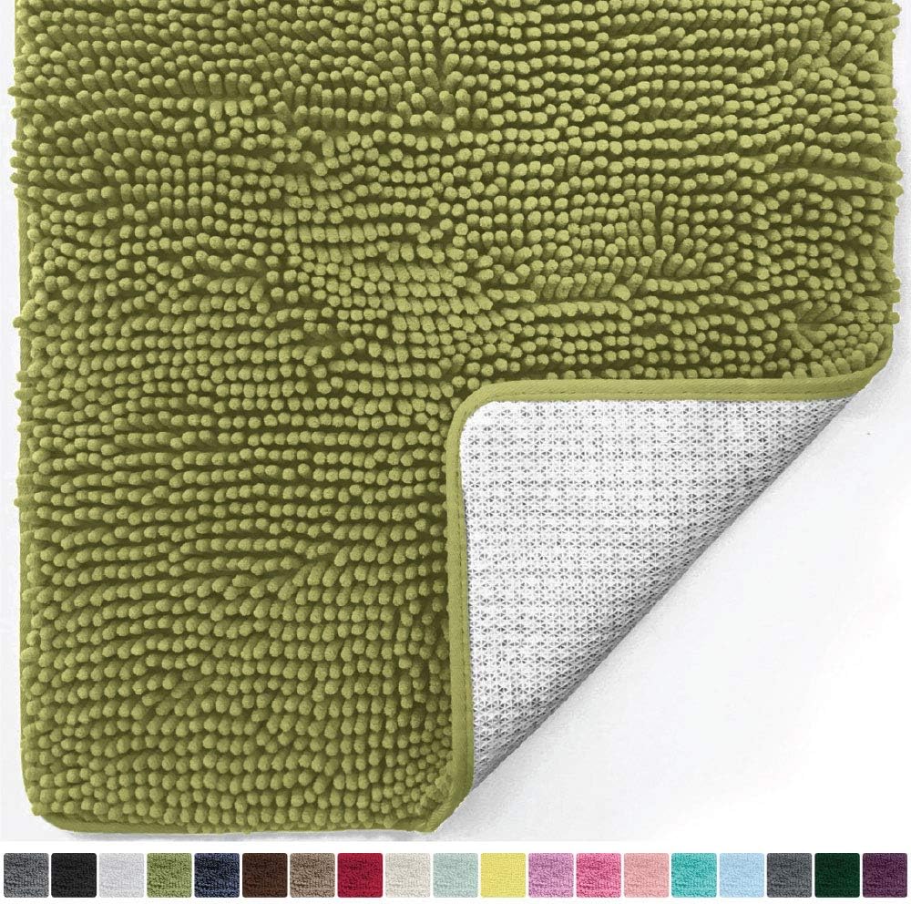 Gorilla Grip Original Luxury Chenille Bathroom Rug Mat, 30x20, Extra Soft and Absorbent Shaggy Rugs, Machine Wash Dry, Perfect Plush Carpet Mats for Tub, Shower, and Bath Room, Green