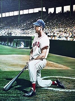 Buyartforless CANVAS Ted Williams Boston Red Sox by Darryl Vlasak 24x18 Painting Print on Wrapped Canvas Memorabilia Legendary MLB Player Getting Ready to Bat. MADE IN THE USA!
