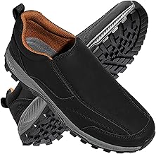 Men's Orthopaedic Shoes Low Waterproof Leather Laceless Men's Loafers Sneakers Shoes Hiking Sport Outdoor, BLACK BLACK