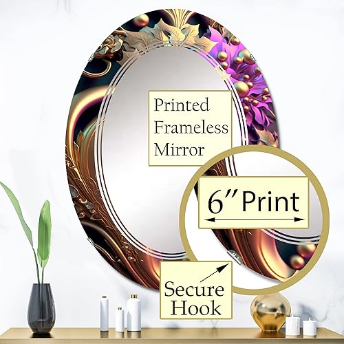 Miniatura 8 de DesignQ Flores ornamentadas abstractas en morado y dorado II, espejo de tocador, espejos de baño, espejos de pared para sala de estar, dormitorio,