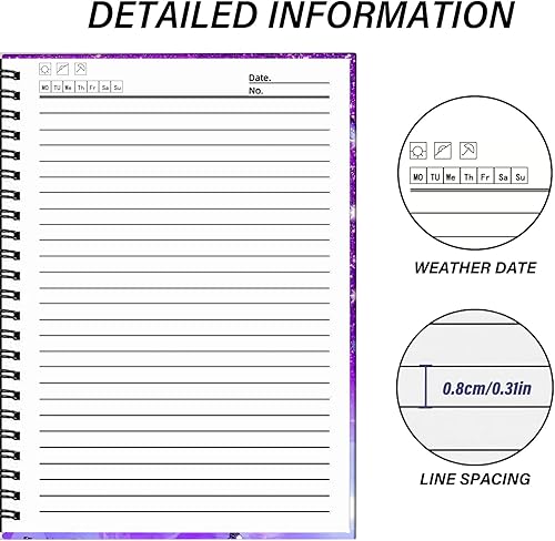 Miniatura 4 de Cuaderno de espiral, diario de tapa dura, cuaderno de espiral con rayas anchas, A5 de 5.5 x 8.3 pulgadas, papel grueso de 80 GSM, 60 hojas y 120