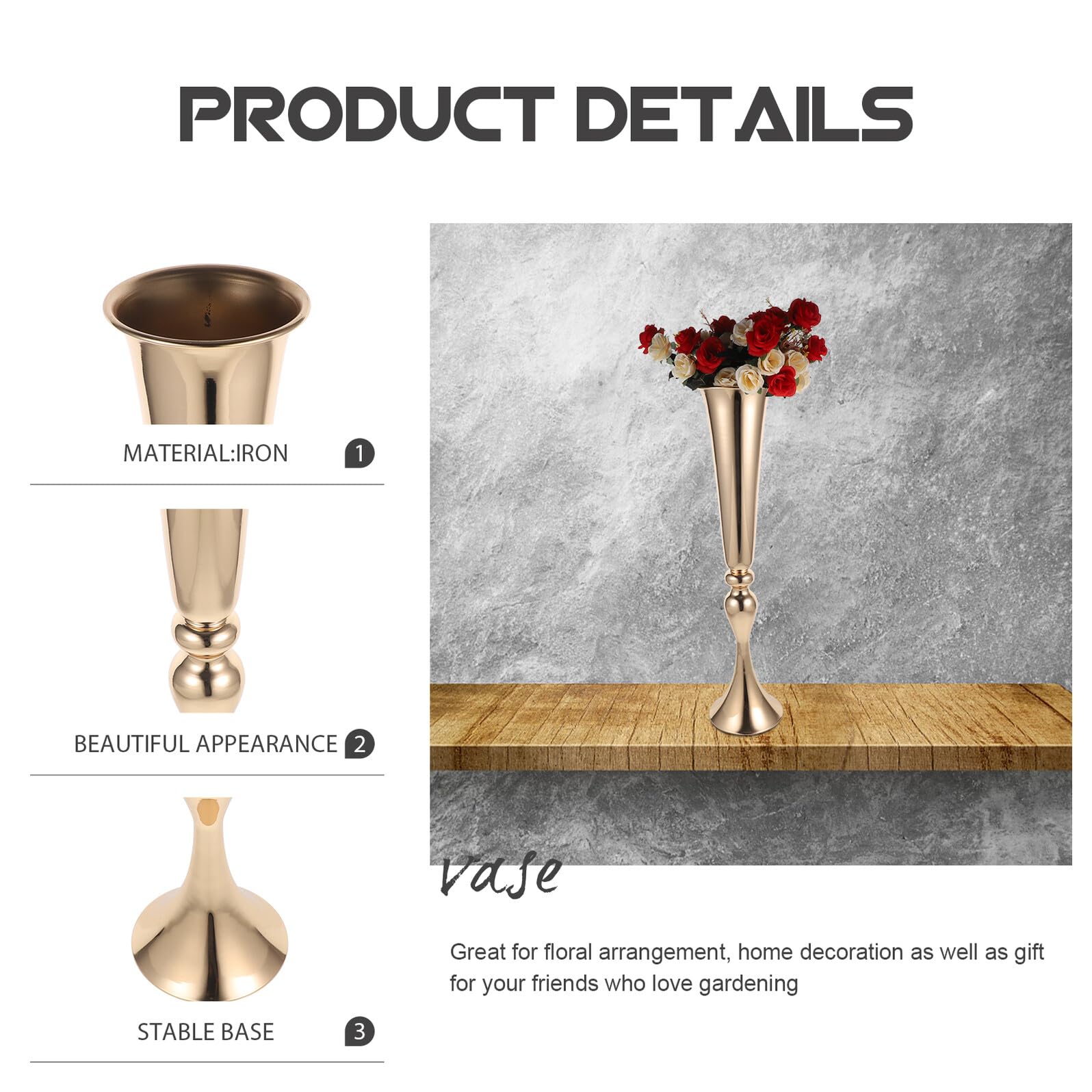 SHINEOFI Vaso in Metallo a Forma di Tromba per Centrotavola Matrimonio Decorazione Tavoli Festa Raffinata Compleanno