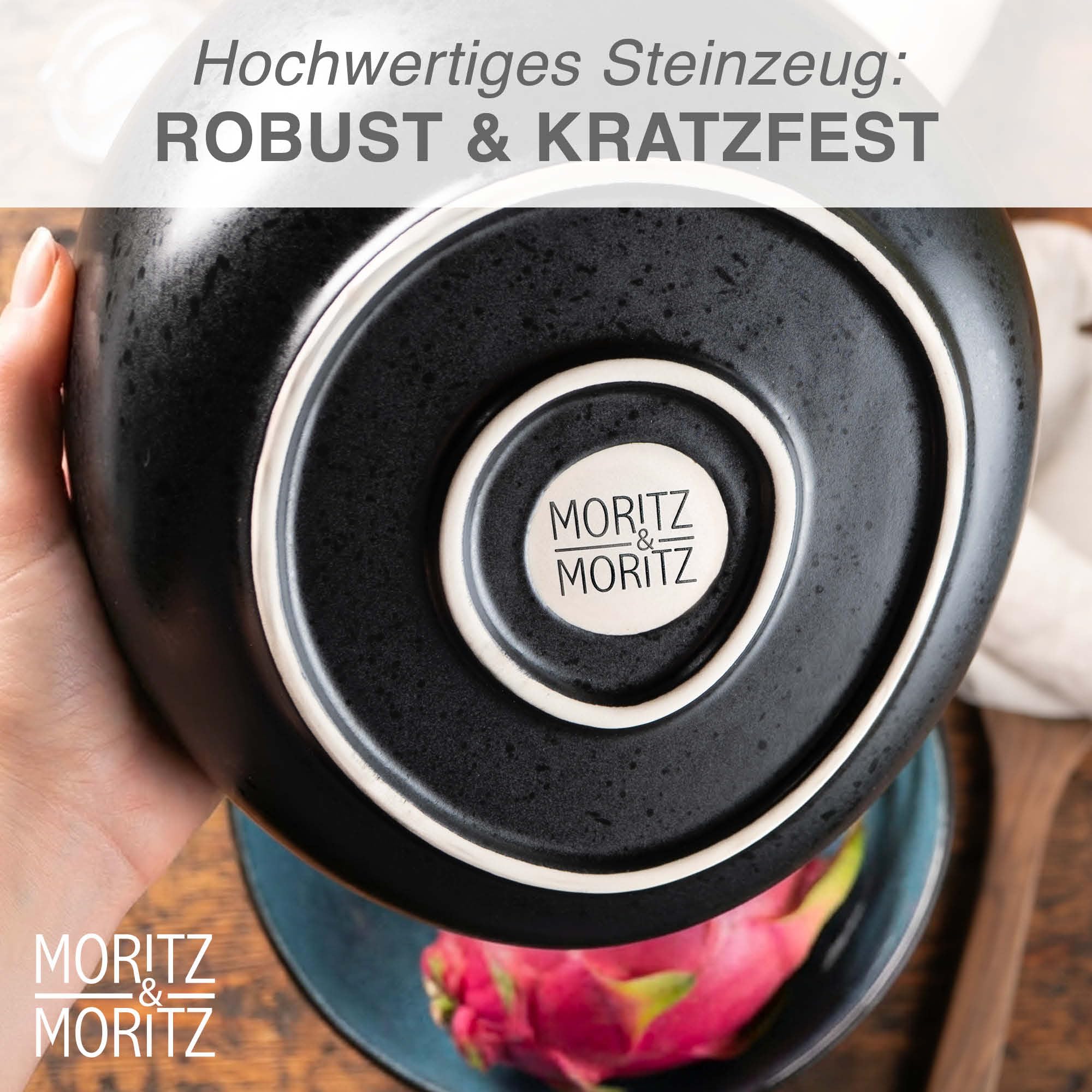 Moritz & Moritz Organic Lot de 2 grands bols de service bleus en grès de qualité supérieure, modernes et intemporels, passent au micro-ondes et au lave-vaisselle, parfaits pour les salades, les pâtes