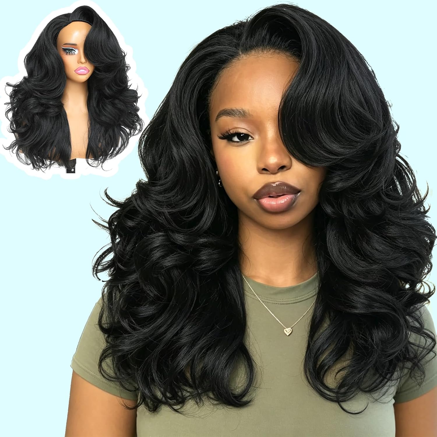 X-TRESS Jet Black 20inch Butterfly Cut Body Wave Half Wig Wear and Go
