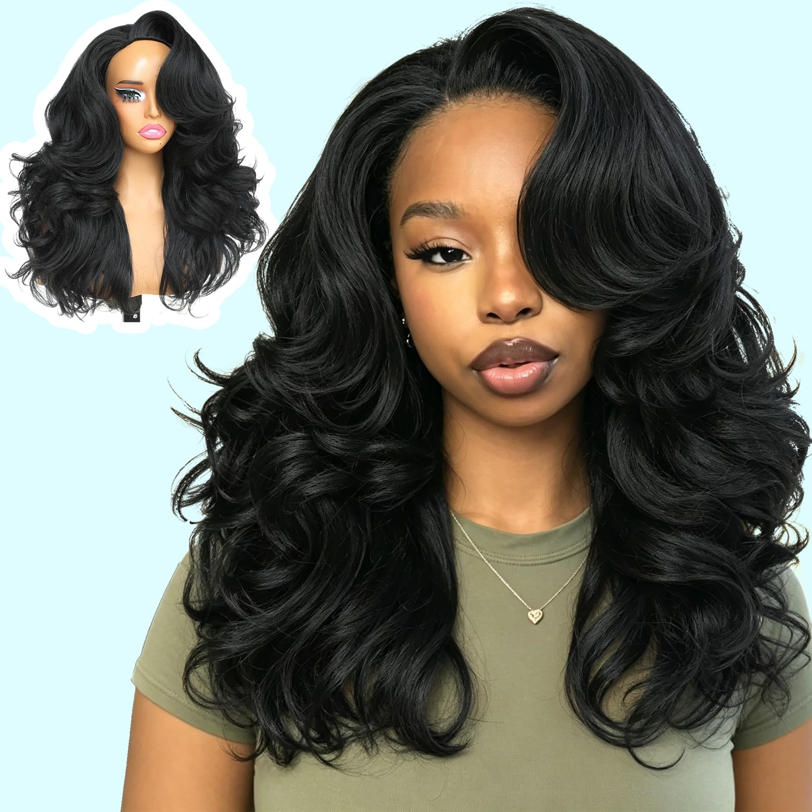 X-TRESS Jet Black 20inch Butterfly Cut Body Wave Half Wig Wear and Go