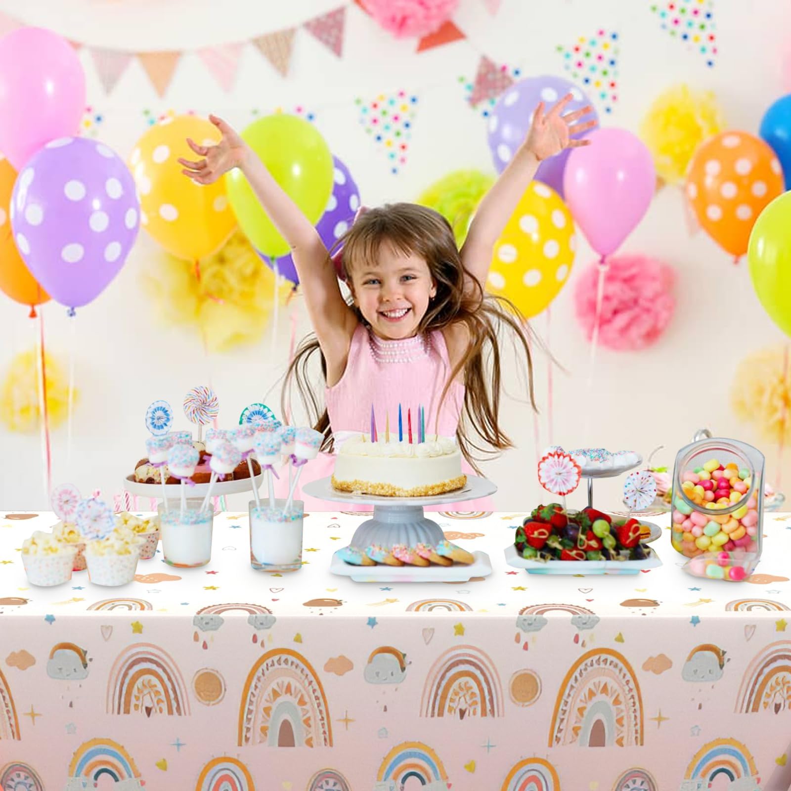 Cheereveal Set 2 Tovaglie Bohémien Arcobaleno In Plastica - 274x137 Cm, Impermeabili E Riutilizzabili, Per Feste E Picnic