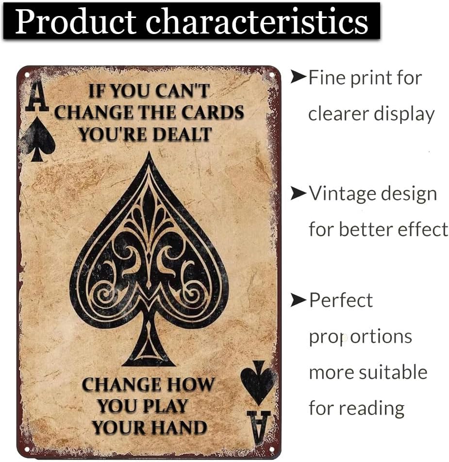 Ace of Spades Poker Metal Tin Sign Change Play Wall Decor Wall Art Vintage Room Decoration Tin Painting Poker Room Poster for Home Man Cave Bar Cafe Store Garage or Club 12x8 Inches image 3