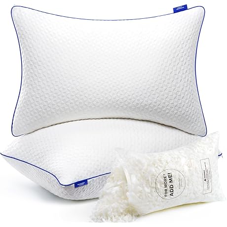 Tommy Hilfiger Shredded Memory Foam Pillows Set of 2, Adjustable Firmness Pillow