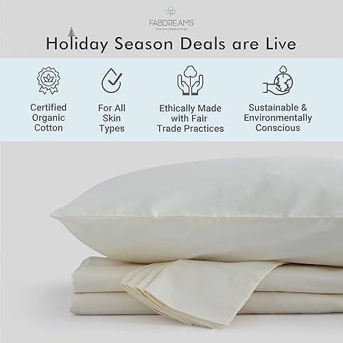 Miniatura 10 de Fabdreams - Juego de sábanas de algodón 100% orgánico, tejido de percal, 4 piezas, 300 hilos, certificado GOTS, transpirable, fresco, acabado de