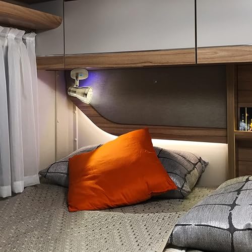 Miniatura 8 de THALASSA Luz de lectura superior para autocaravana, foco LED de 12 V, luz cálida para interior de autocaravana, níquel cepillado con luz azul