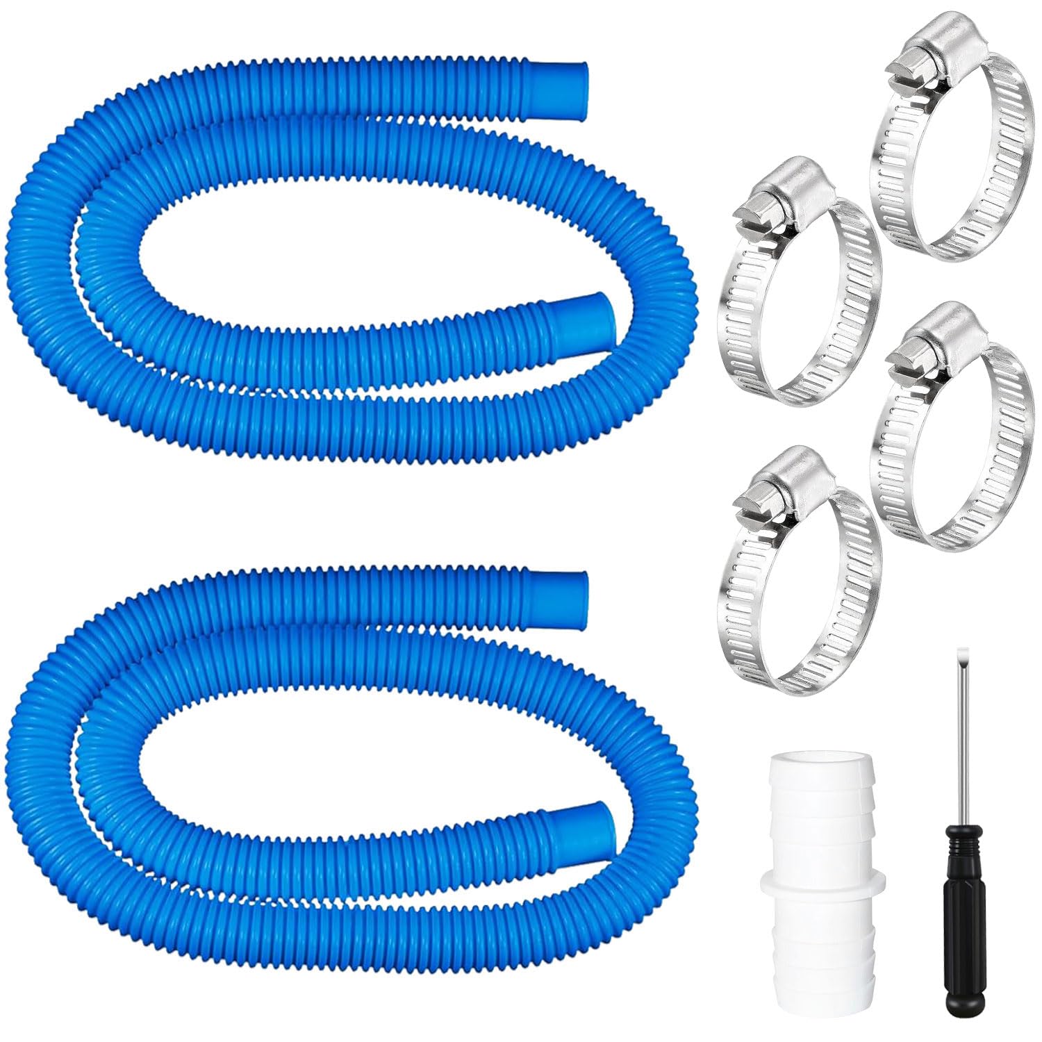 2 mangueras de piscina de 32 mm, 150 cm, con 4 clips de seguridad y 1 conector de manguera, manguera para bomba de piscina, manguera de filtro de piscina para bomba de filtro