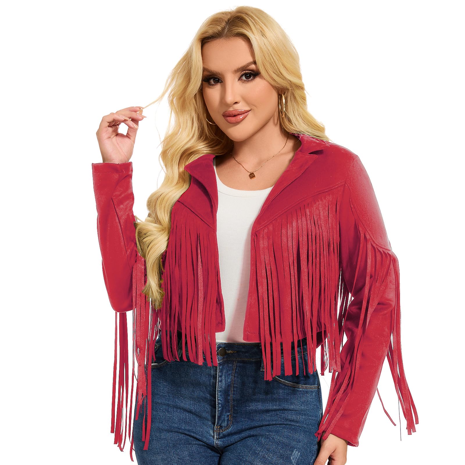 ATAMET Women's Faux Suede Leather Coats For Women Trendy Fall Western Fringe Jacket Tassel Motorcycle jacket Halloween