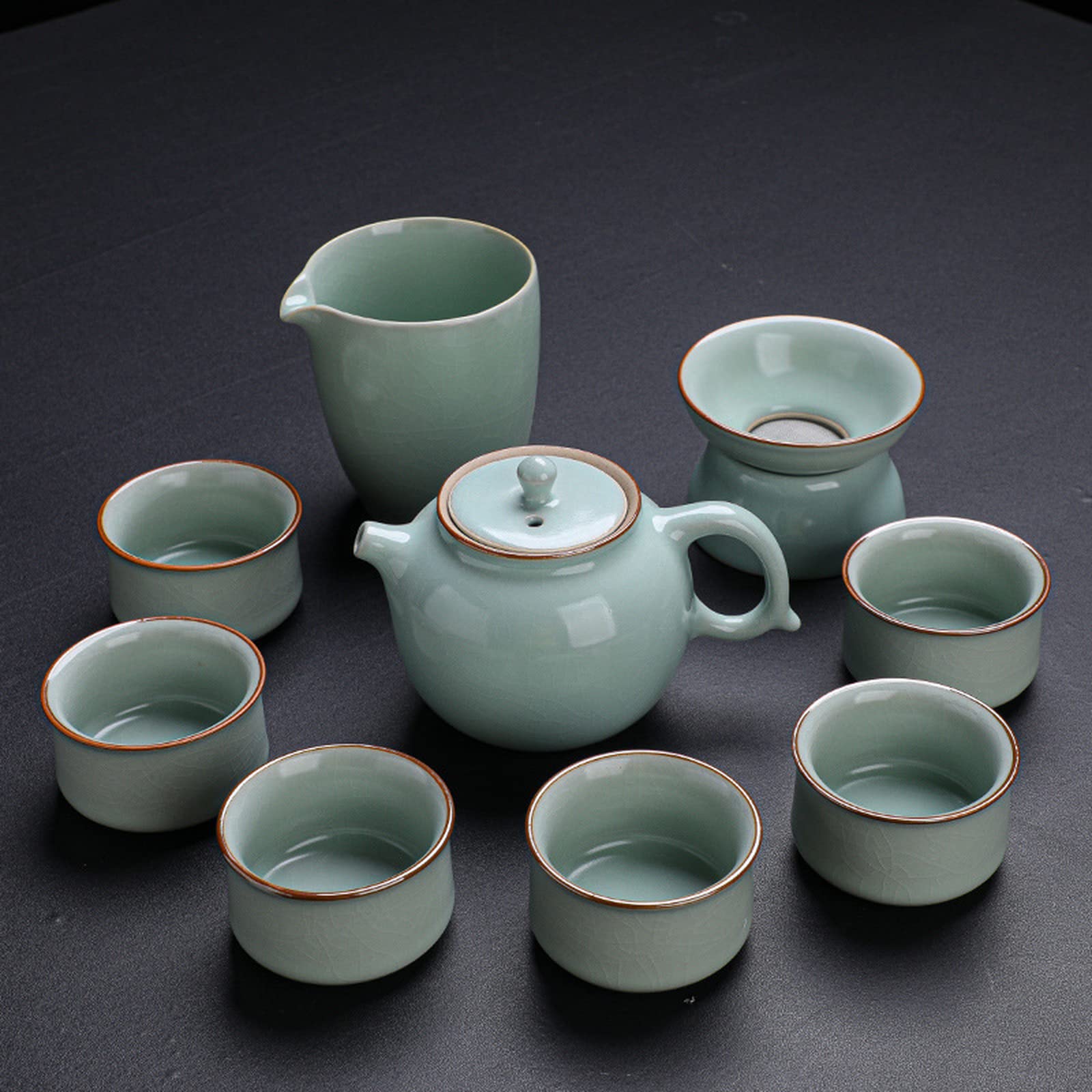 Azoob Ru Kiln Kung Fu Tea Set Open Piece Ceramic Teapot Teacup Ten Head Home Set Of Gifts Tea Set