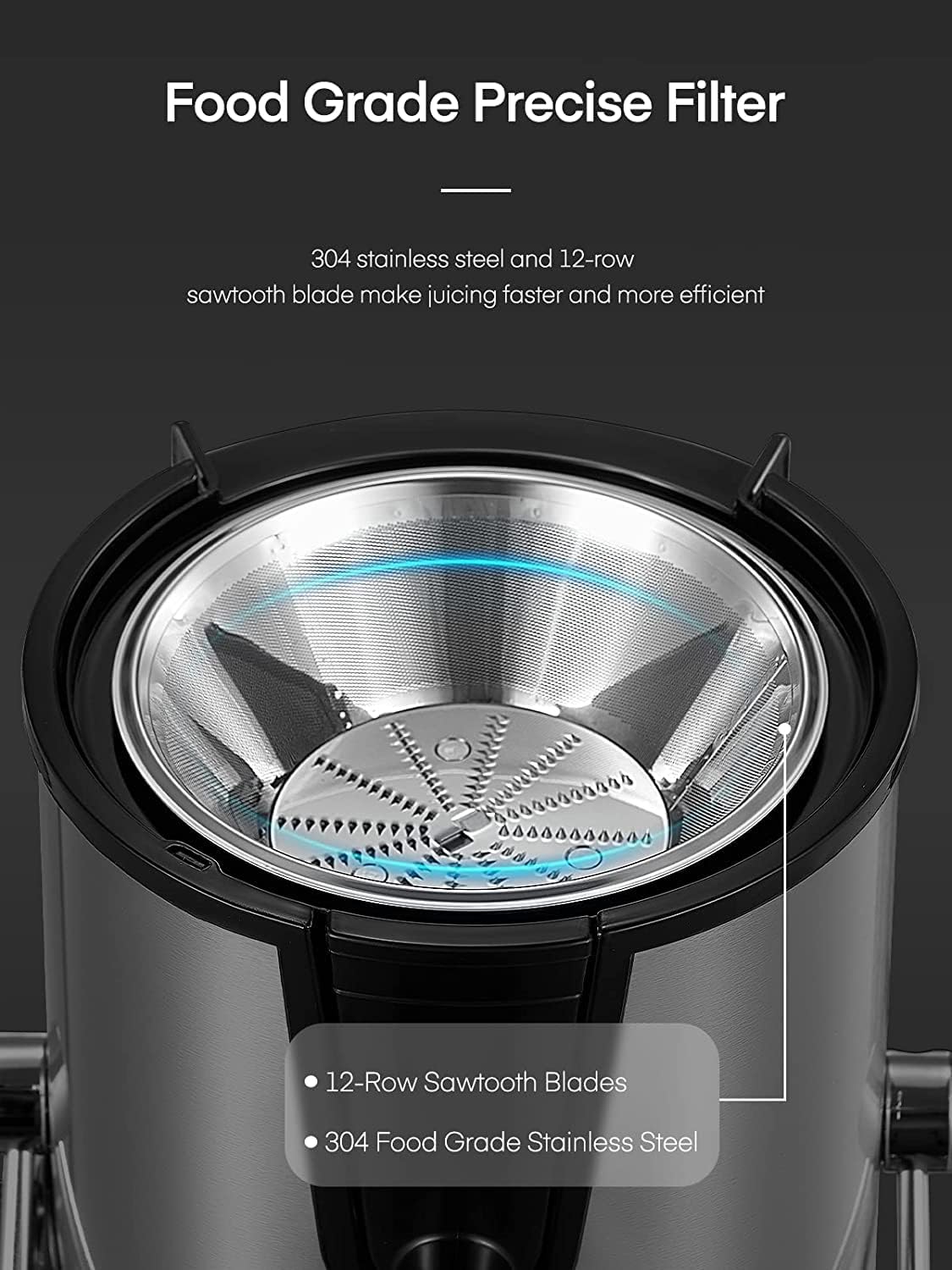 Close-up of the Food Grade Precise Filter with 12-row sawtooth blades and 304 stainless steel.