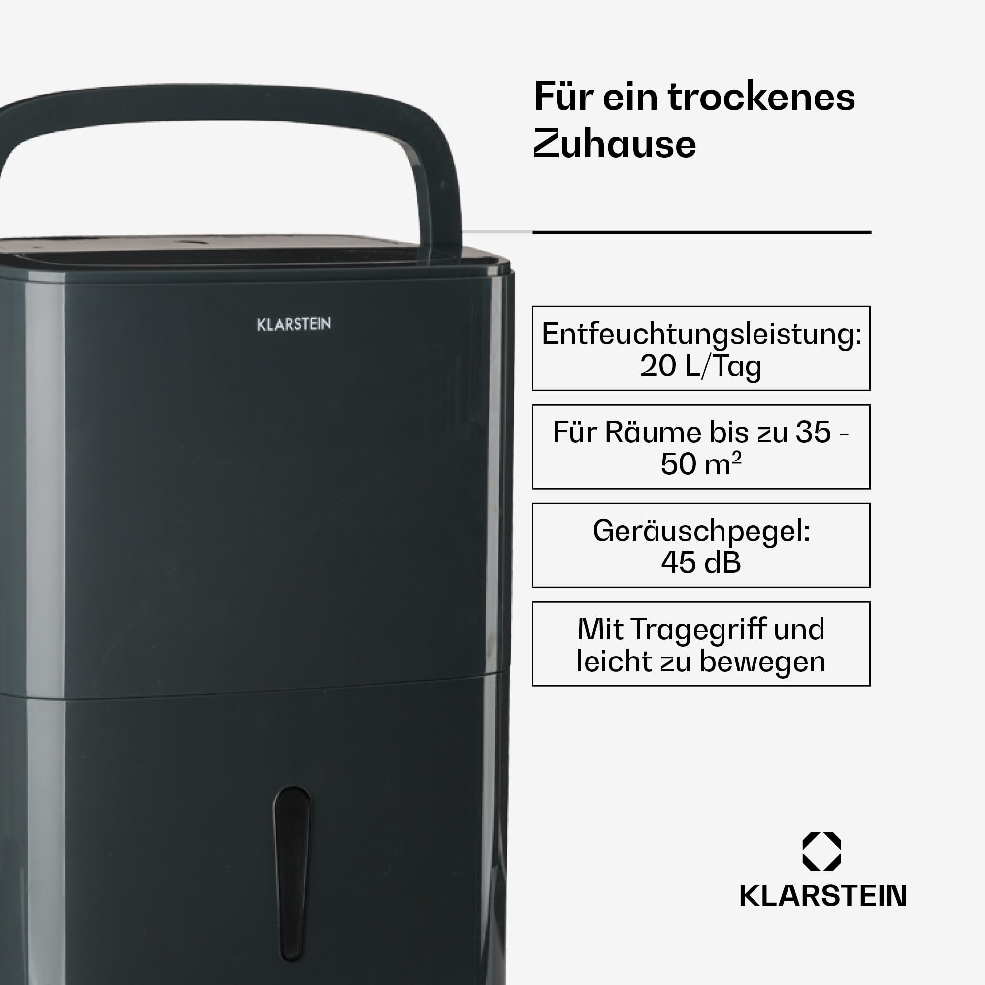 Klarstein Luftentfeuchter & Luftreiniger Elektrisch, 20 L Raumentfeuchter Klein für Wohnung Schlafzimmer Badezimmer Keller, Effizienter Bad/Raum Entfeuchter, Elektrischer & Kleiner Luftentfeuchter
