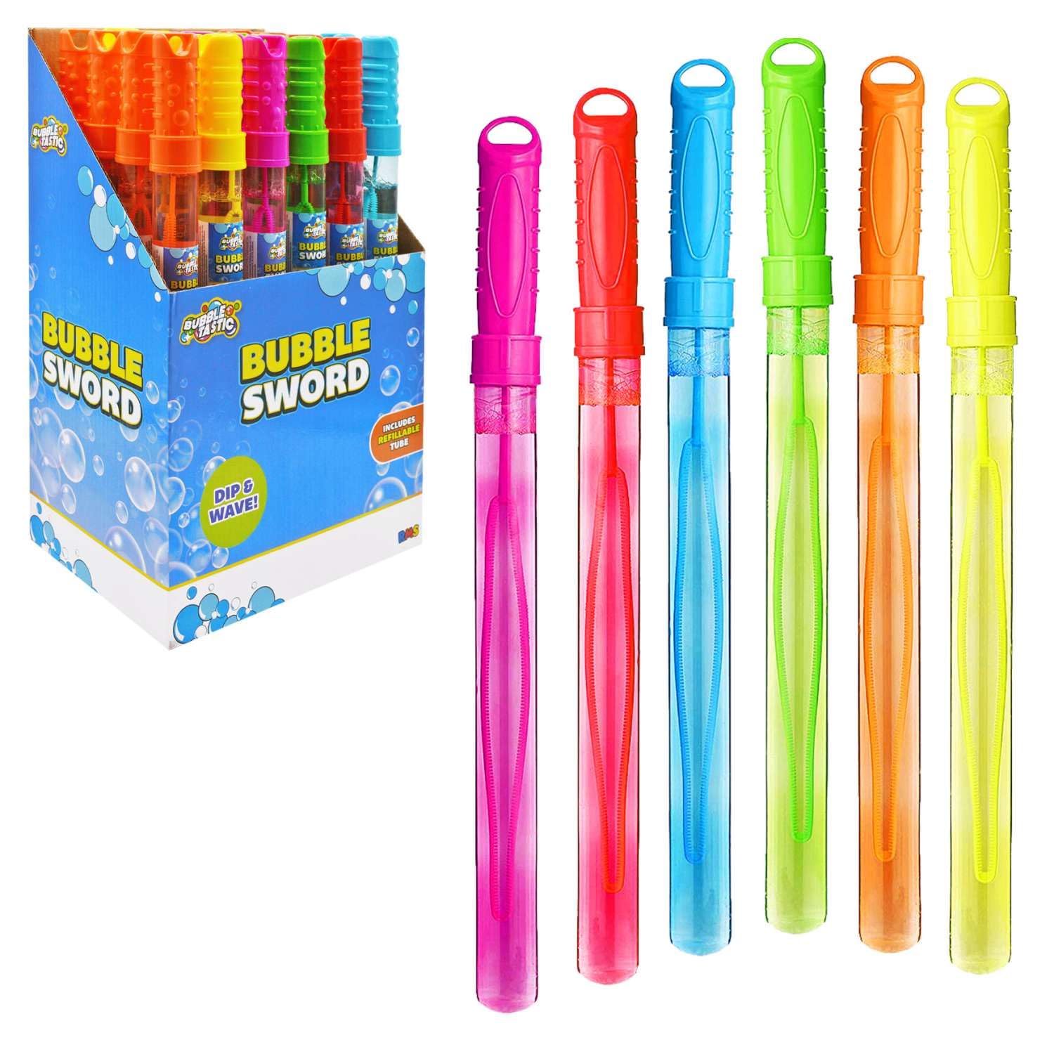 Bubble Sword Toys Pack of 6 – 36cm Giant Bubble Wands for Kids Outdoor Games, Assorted Bright Colours Sensory Garden Toys, Summer Party Favours & Birthday Fillers (Pack of 6)