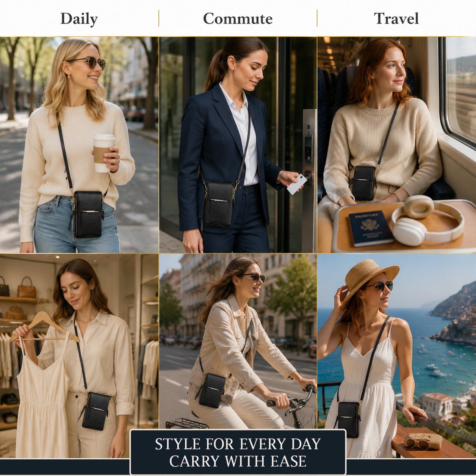 Borsa a tracolla per telefono in finta pelle piccola borsa da donna con cinturino touch screen portafoglio leggero compatto contiene carte