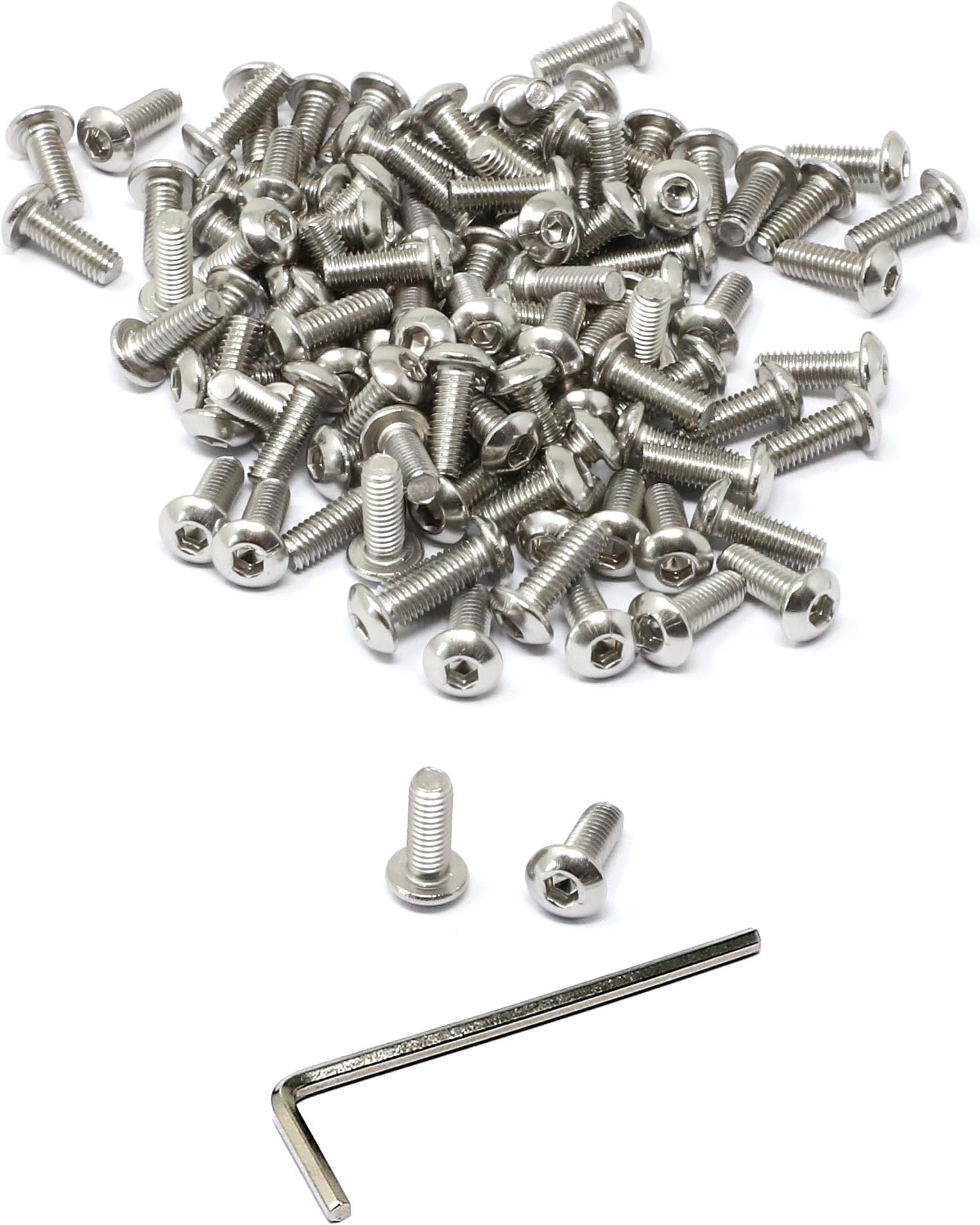 iexcell 100 Pcs M3 x 8mm Thread Pitch 0.5 mm Stainless Steel 304 Hex Socket Button Head Cap Screws Bolts Kit