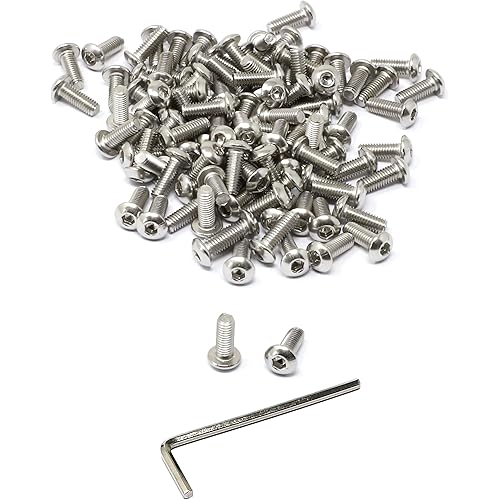 iexcell 100 Pcs M3 x 8mm Thread Pitch 0.5 mm Stainless Steel 304 Hex Socket Button Head Cap Screws Bolts Kit