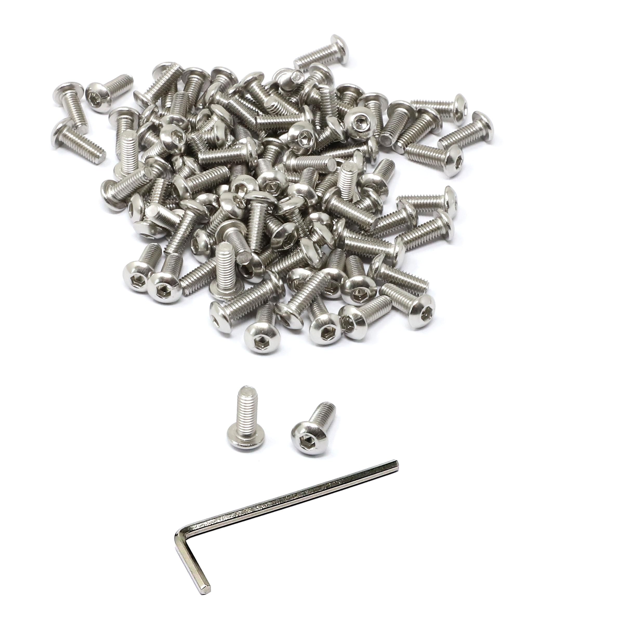 iexcell 100 Pcs M3 x 8mm Thread Pitch 0.5 mm Stainless Steel 304 Hex Socket Button Head Cap Screws Bolts Kit