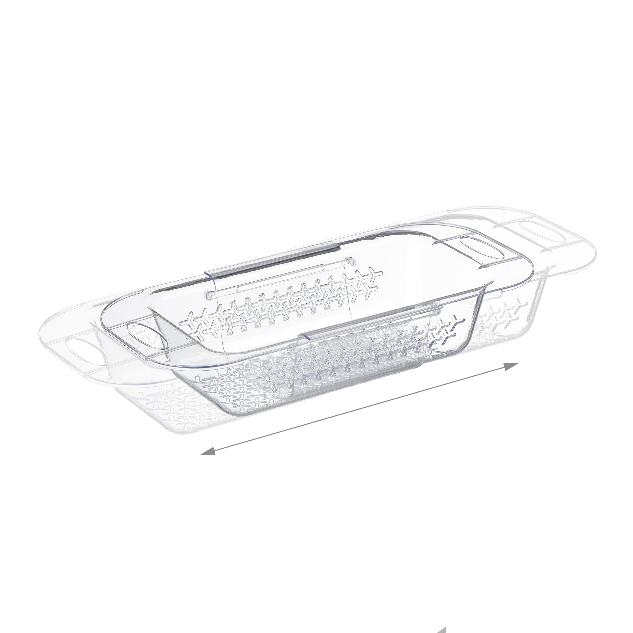 Relaxdays Vaschetta Scolapasta per Lavandino, Allungabile da 43,5-57 cm, da Appendere per Lavello, Plastica, Trasparente