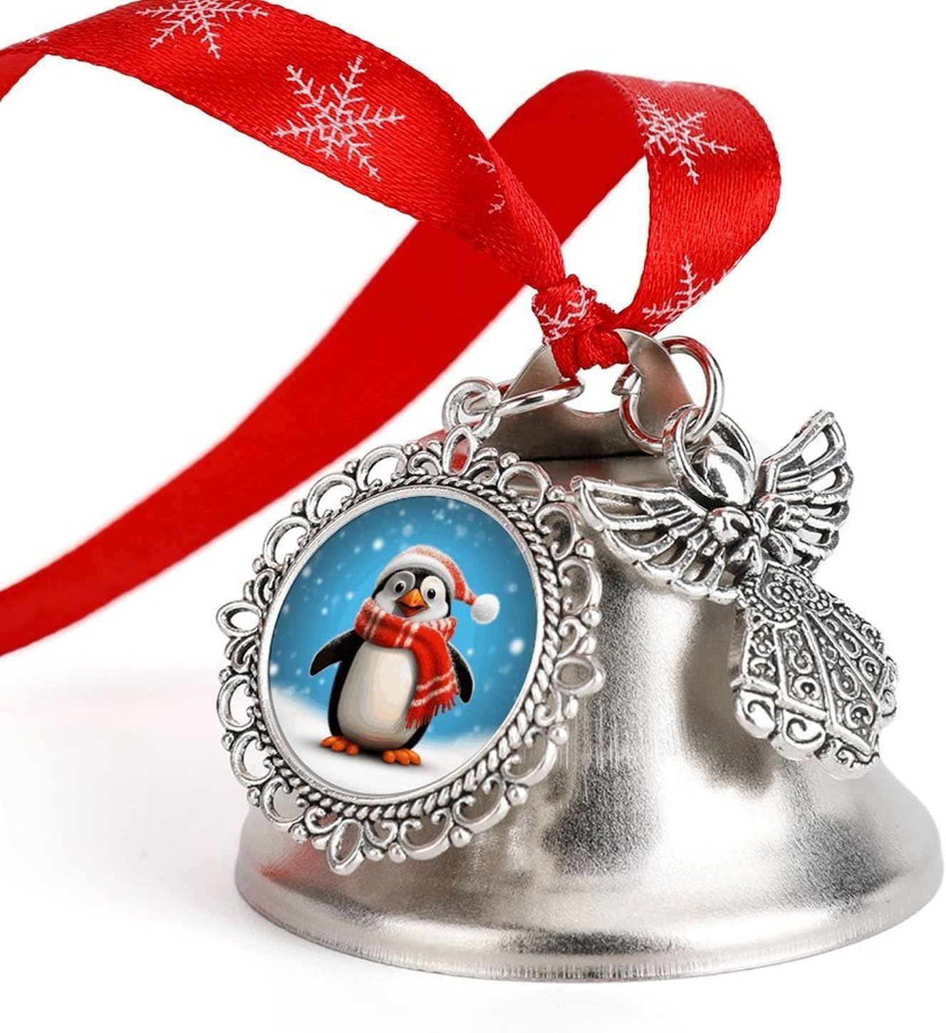 Christmas Funny Penguin Bell Ornament Red Ribbon for Christmas Tree Holiday Decoration Personality Believe Bell Ornaments Sleigh Bells for Winter New Year Party Supplies
