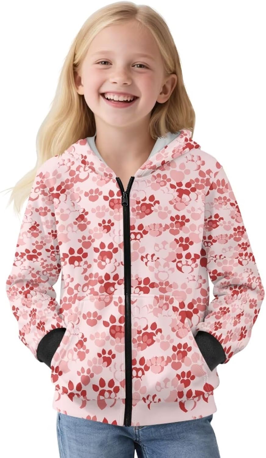 WELLFLYHOM Zip Up Sweatshirt Graphic Hoodies for Kids 6-16 Fleece Lined Girls Long Sleeve Sweater Top Full Zipper Tops