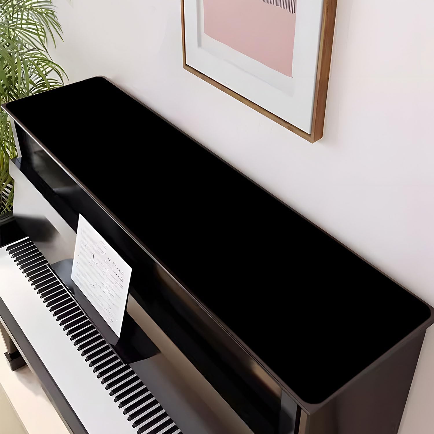 Piano Top Runner Mat, Non-Slip Rubber Bottom, Free Cut Top Protector Dust-Proof Covers for Piano Musical Instrument, Chiffonier, Chest of Drawers, TV Stand, Television Cabinet (Black, 61" x 13.8")