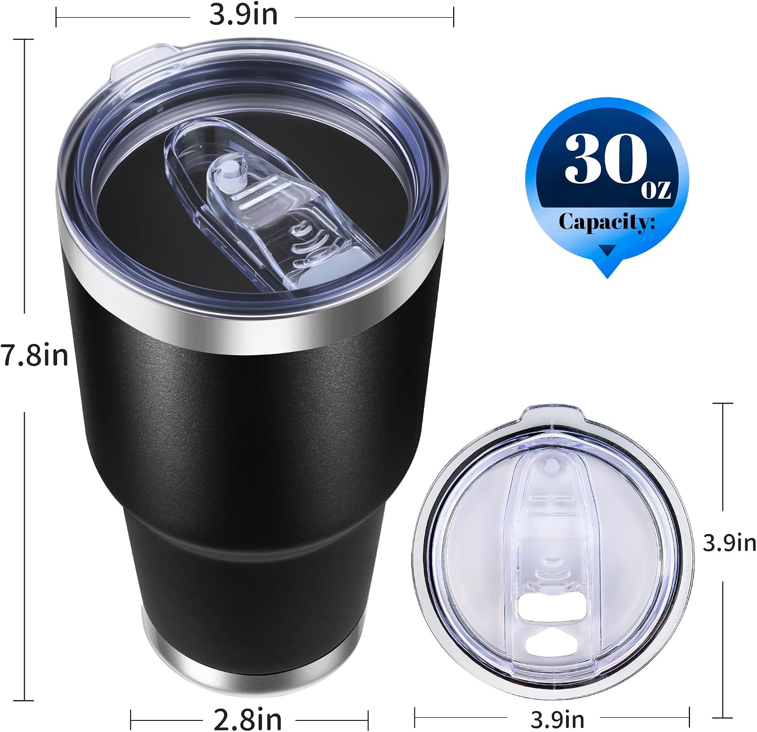 30oz Stainless Steel Tumbler with Lid, Double Wall Vacuum Insulated Powder Coated Travel Mug, Black, 1 Pack image 4